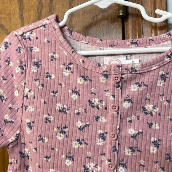 WONDER NATION NWT Medium (7/8) ribbed pink shirt with daisy floral design short - Picture 3 of 8
